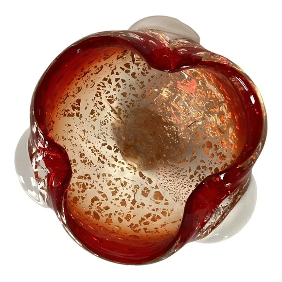 Murano Venetian Art Glass Bowl Hand Blown Red And Gold Flecks Italy MCM Vintage - Picture 10 of 16